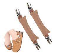 LIANCHEN 2 pièces Lacets de chaussures élastiques réglables en cuir antidérapant avec boucles en alliage, Bandes élastiques à lacets anti-lâche pour Sabots tendance en daim pour femme (Marron)