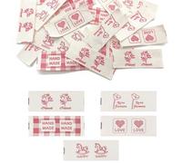 LIANCHEN 20 pcs Étiquette Coudre Fait à La Main Étiquettes en Textile, Tissées Étiquettes à Coudre, Accessoires Couture pour Tricot, Décoration De Vêtements (Rouge)