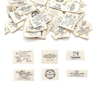 LIANCHEN 60 Pcs Étiquette Coudre Fait à La Main 6 Größen Main Étiquettes en Textile, Tissées Étiquettes à Coudre, Accessoires Couture pour Tricot, Décoration De Vêtements (Taupe)