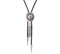 LIANCHI - Cravate Bolo noir pour homme et pour femme munie d’un chapeau avec un pendentif en forme de plume, cravate Bolo en cuir amérindien