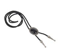LIANCHI Cravate Bolo occidentale noire pour homme et femme, cordelette bolo en cuir amérindien, Ellipse Argent, 70