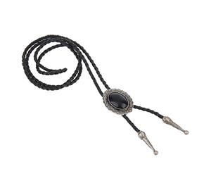 LIANCHI Cravate Bolo occidentale noire pour homme et femme, cordelette bolo en cuir amérindien, Ellipse Argent, 70