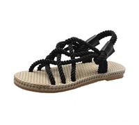 LIANDUN Sandales Femme Été Femmes Sandales D'été Chaussures Corde Tressée avec Traditionnel Décontracté Et Simple Creative Fashion Sandales-noir-39