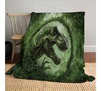 Lianes De Tyrannosaurus Rex Couverture en Flanelle, Paysage Minimaliste Préhistorique De Dinosaures Couverture 130x150cm, Couvertures Chaude Et Moelleuse en Vert Foncé, Idéale pour Garçon Adolescent
