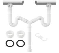 LIANFOND Kit de vidange d'évier réglable 20 cm-80 cm pour G1-1 2 & G1-1 4 tuyaux, siphon P flexible pour salle de bain et cuisine double lavabo, blanc