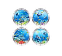 LIANFOND Lot de 4 stickers muraux 3D en PVC imperméable Motif monde sous-marin Bleu Diamètre 30 cm