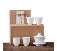Liang baobao Gaiwan Service à thé chinois avec 4 tasses en porcelaine blanche Gongfu Blanc