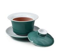 Liang baobao Gaiwan Tasse à thé en porcelaine émaillée blanche avec couvercle et soucoupe Motif sancai chinois Vert 150 ml