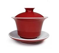 Liang baobao Gaiwan Tasse à thé en porcelaine émaillée blanche avec couvercle et soucoupe Motif sancai chinois Rouge 150 ml