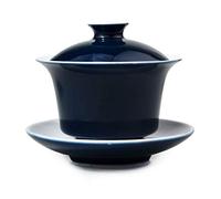 Liang baobao Gaiwan Tasse à thé en porcelaine émaillée blanche avec couvercle et soucoupe Motif sancai chinois Bleu 150 ml