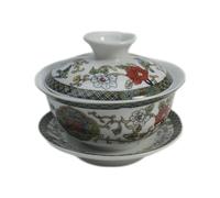 Liang Baobao Gaiwan Tasse à thé Gongfu en porcelaine 140 ml Soupière chinoise Sancai Couvercle Bol Soucoupe (oiseau et fleur)