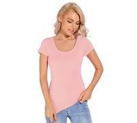 Liang Rou T-Shirt Modal-Spandex striés Extensible de Cou dégagé de Femmes L