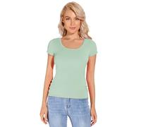 Liang Rou T-Shirt Modal-Spandex striés Extensible de Cou dégagé de Femmes S