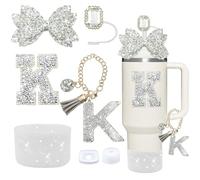 Liangang Bling Stanley Lot de 7 accessoires pour gobelets de 80 ml et 100 ml avec poignée, y compris des breloques initiales, décorations d'arc de paille, couvercle de paille, bateau, butoirs