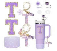 Liangang Stanley Lot de 9 accessoires pour tasses, compatibles avec la tasse Stanley de 887 ml, 1200 ml, y compris housse de paille et coffre, bouchon anti-déversement, breloque de poignée, lettre