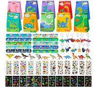 Liangding Coffret Dino de 80 pièces pour fête d’anniversaire - Mini dinosaures, autocollants 3D, tatouages lumineux, bracelets claques, porte-clés et sacs-cadeaux pour enfants dès 3 ans