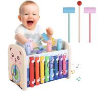 Liangding Jeux Montessori 1 an - 4 en 1 Xylophone Bebe,Engrenages + Horloge, Jeu Marteau, Jouet en Bois, Motricité Bébé, Jeux Educatif Jouet d'Éveil Cadeau Anniversaire 1 2 3 Ans Fille Garcon