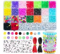 Liangding Kit de Fabrication de Bracelets - Perles Poney & Rocaille 4×7 mm à Grand Trou, Assortiment Coloré avec Lettres pour Colliers et Bracelets DIY
