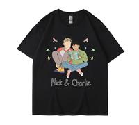 LIANGSHAN T-shirt unisexe Nick and Charlie à manches courtes pour homme et femme pour l'été, le printemps, l'automne, Noir , XL