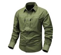 LIANGTUOHAI Chemises Homme Manche Longues Col Montant Chemise De Travail Homme Multi-Poches Boutonnée Couleur Unie Chemisette Extérieur Respirante Casual Tendance Slim Fit Leger Confort Shirt