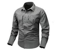 LIANGTUOHAI Chemises Homme Manche Longues Col Montant Chemise De Travail Homme Multi-Poches Boutonnée Couleur Unie Chemisette Extérieur Respirante Casual Tendance Slim Fit Leger Confort Shirt