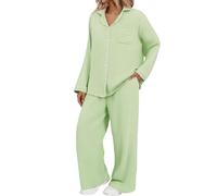 LIANGTUOHAI Ensemble De Pyjama Pour Femme Automne Hiver Cardigan Chaud Pour La Maison Chemise Col Rever Avec Boutons Et Poches Pantalons Doux Et Confortable Ensemble De Pyjama Femme Hiver Décontractés