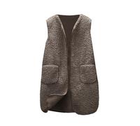 LIANGTUOHAI Gilet Femme Long Automne Hiver Chaud Couleur Unie Gilet En Laine Polaire Avec Poches Cardigan Long Hiver Chaude Fleece Manteaux Coton Sans Manches Casual Mode Chic Et éLégant Grande Taille