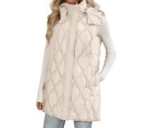 LIANGTUOHAI Gilet Matelassée Femme Doudoune à Capuche Sans Manches Automne Hiver Chaud Veste Matelassée Femme Veste Sans Manches Décontractée Chaude Manteau à Capuche Nouveau Doudoune Zippé Mi-lougue