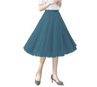 LIANGTUOHAI Jupe Sexy Lingerie Women’s Tulle Skirts Midi Elastic High Waist Pleated Mesh Flowy A Line Long Tutu Skirts (Light Blue, L)
