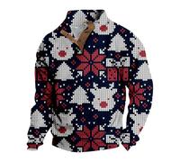 LIANGTUOHAI Portefeuille Carbone Men's Spring Autumn and Winter Long Sleeve Christmas 3D Printing Casual Personality Comfortable Loose Half Button Hoodless Sweatshirt (Navy, L)