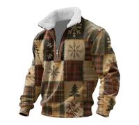 LIANGTUOHAI Pull De Noël Pour Homme Col Montant Zippé À Graphic Noël Sweats En Polaire Homme Col De Fourrée À Mouton Sweatshirt D'noël De Vacances Décontracté Avec Cuir Coudière Grande Tailles Fashion