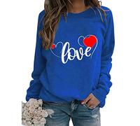 LIANGTUOHAI Pull Femme Sweat-shirt Rouge Saint-Valentin Hauts Cœur d'amour Col rond Pull de Noël Haut de sport fin T-shirt léger Love T-shirt Automne Saint-Valentin Hauts à manches longues Pull, bleu,