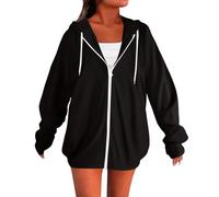 LIANGTUOHAI Sweat Zippé Femme-Manche Longues-avec Capuche et Cordon de Serrage-Sweat a Capuche Femme-Couleur Unie-Sweat-Shirt de Sport-Léger-Jogging,Fitness,Exercise-Sweat-Shirt de Décontractés Basic
