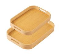 LiangYuanZen 2er Set quadratisch Bambus Serviertablett,Massivholz Frühstückstablett mit Griffen, Praktisches Serviertablett aus Holz, vevr für Abendessen,Tee,Kaffee,Bar,Partys.