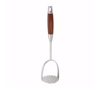 LiangYuanZen Presse-purée en acier inoxydable 18/10, avec long manche en bois, presse-purée de qualité supérieure pour pommes de terre et tubercules, passe au lave-vaisselle, mat, argenté