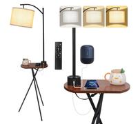 lianheng Lampadaire LED sur Pied avec Table, Lampe sur Pied Chambre Trepied avec Ports USB, Ampoule LED à 3 Températures de Couleur Incluse, pour Chambre à Coucher, Salon, Bureau