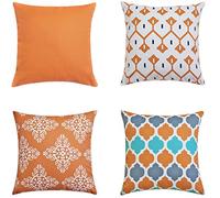 LIANNAO Lot DE 4 Housse De Coussin, Style Géométrique Simple Moderne Polyester Carré Décoratif Taie d'oreiller Canapé Voiture Maison Décor Housses de Coussin 60 x 60 cm Orange