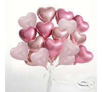 LIANRISES 18 Pièces 18 Inch Ballon Coeur Helium Rose, Pink Heart Balloons, pour Anniversaire, Engagement, Mariage, Douche de Bébé, Saint Valentin, Anniversaire, Fête de Noël, Et Ruban de Dix Mètres