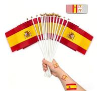 LIANRISES 30Pièces Drapeau à Main Espagne(14x21cm) & 30Pages Tatouage Drapeau Espagne, pour Coupe du Monde,Fête Nationale, Olympique, L’encierro,Semaine Sainte, Bars, Extérieur, Soirées Football Décor