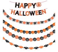 LIANRISES 5 Pièces Banderole Halloween Guirlande, Set De Décoration Happy Halloween, Deko Kit Bannière Suspendue, Araignée, Lézard, Citrouille, Chauve-Souris, Réutilisable, Intérieur, Extérieur