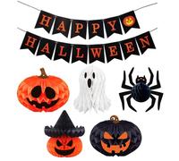 LIANRISES 6 Pièces Ensemble De Décoration Halloween Decorations Party, Happy Halloween Deko Set, Kit Décoration Bannière Suspendue, Réutilisable, Intérieur, Extérieur