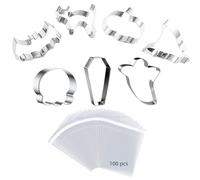 LIANRISES 7 Pièces Emporte Piece Halloween Pour Biscuits, Emporte Pièces D'Halloween Enfant Forme, Moule à Biscuit Acier Patisserie Citrouilles Cercueil, Acier Inoxydable, et 100 Sachet Transparent