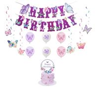 LIANRISES Deco Gateau Anniversaire Decoration Anniversaire Fille Papillon Ballon Pastel Ballon Papillon Banderole Joyeux