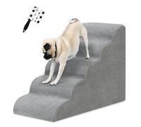 LIANTRAL Escalier pour Chien à 5 Marches, Rampe pour Chien, pour lit et canapé, en éponge Haute densité, avec Housse Amovible et Lavable et Rouleau d'épilation des Poils d'animaux, 56cm H, Gris