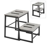 LIANTRAL Marchepied 2 en 1 pour Adultes et Enfants, Tabouret à 2 Niveaux, en Acier Robuste et Tabouret en Bois Stable, marchepied pour lit, Cuisine, Salle de Bain, Gris et Noir