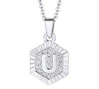 LIANTSH Anglais Initiale Alphabet A-Z Lettres Cuivre Plaqué Or 18 carats Charme Géométrique Hexagonal Colliers Pendentif Bijoux Chaîne, Bois