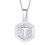 LIANTSH Anglais Initiale Alphabet A-Z Lettres Cuivre Plaqué Or 18 carats Charme Géométrique Hexagonal Colliers Pendentif Bijoux Chaîne, Bois