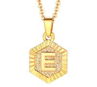 LIANTSH Anglais Initiale Alphabet A-Z Lettres Cuivre Plaqué Or 18 carats Charme Géométrique Hexagonal Colliers Pendentif Bijoux Chaîne, Bois