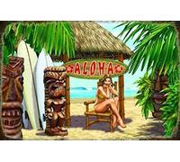 LIANTSH Plaque murale vintage en métal Pin Up Girl Aloha Island Tiki Beach Surf pour maison, bar, pub, cuisine, garage, restaurant - 30,5 x 20,3 cm