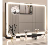 LIANWANG Miroir Coiffeuse 88 x 57 cm, Miroir Hollywood Lumineux avec Lumières LED, 3Modes, Luminosité Réglable, Miroir Coiffeuse avec Contrôle Tactile, Mémoire Intelligente, Noir